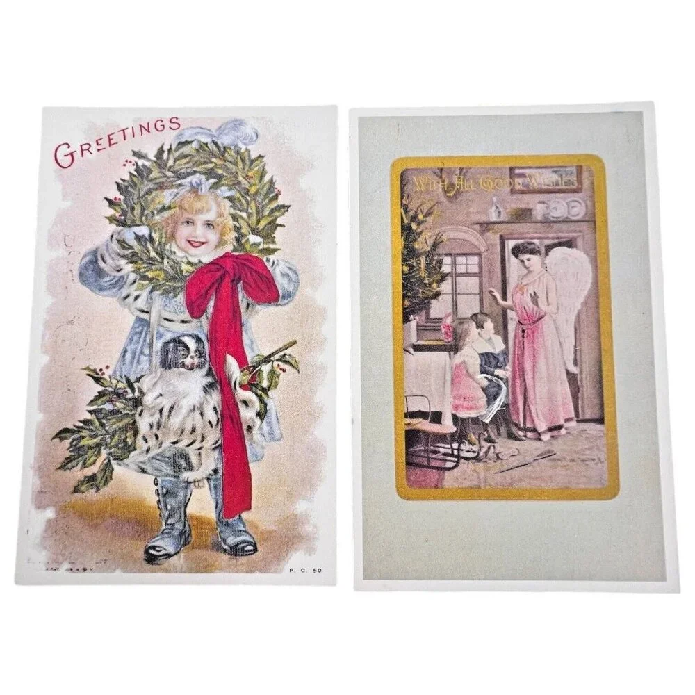 Retro Christmas Postcard Set of 16‎ Santa Claus & Holiday Scenes Vintage Style